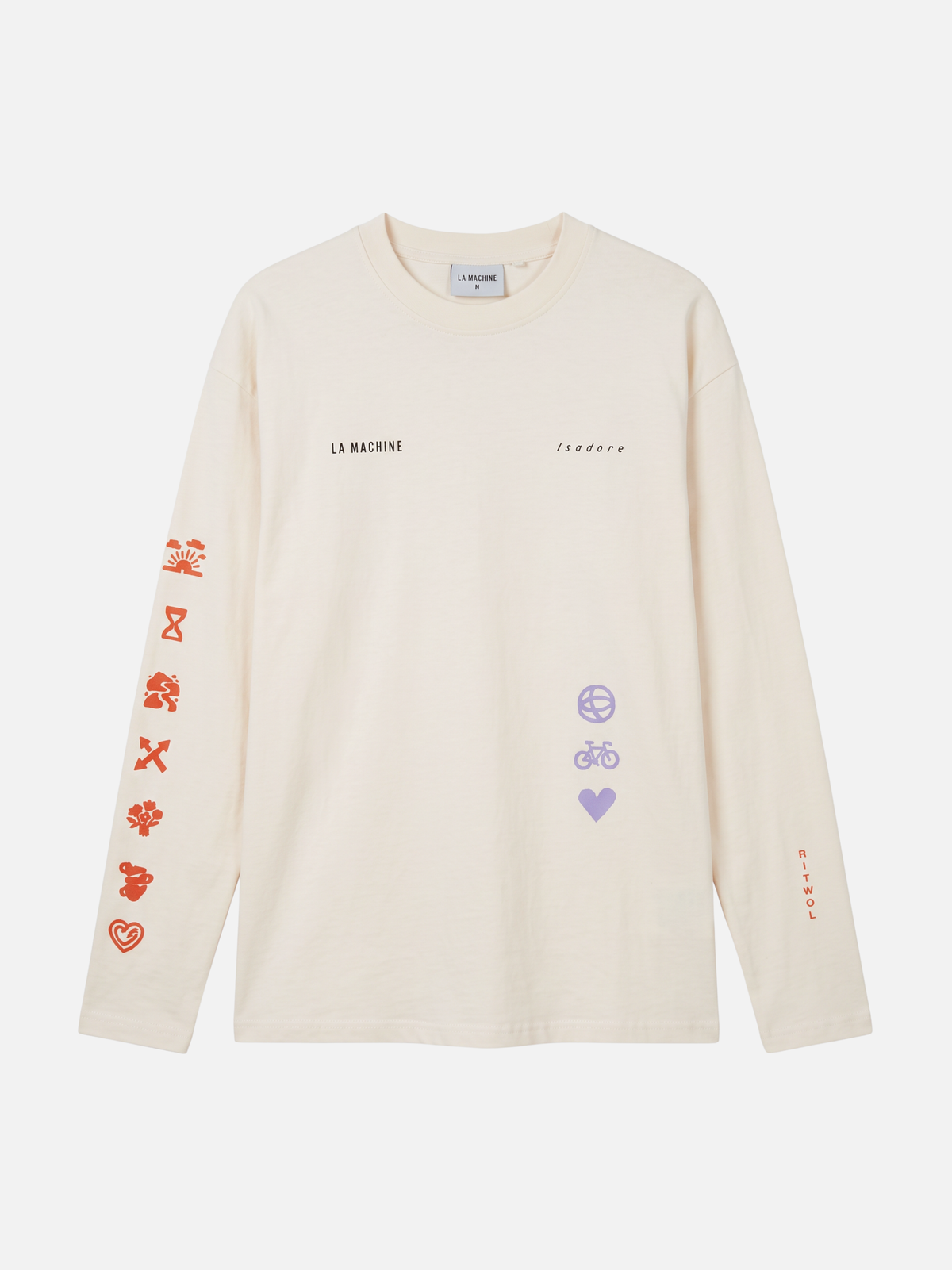 Front view of the beige La Machine x Isadore Eye longsleeve, loose fit, laid flat.