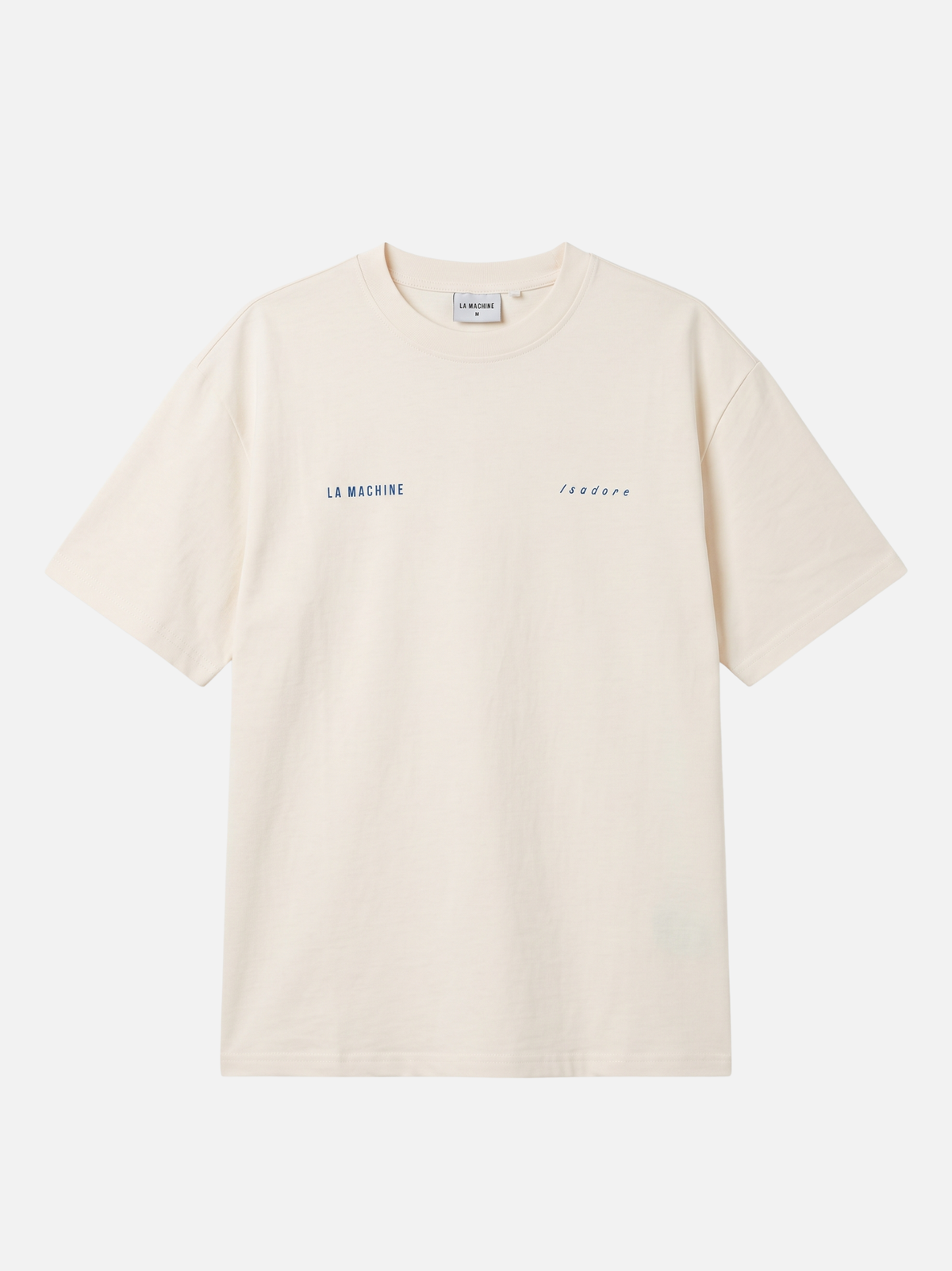 Front view of the beige La Machine x Isadore Icons T-shirt, loose fit, laid flat.