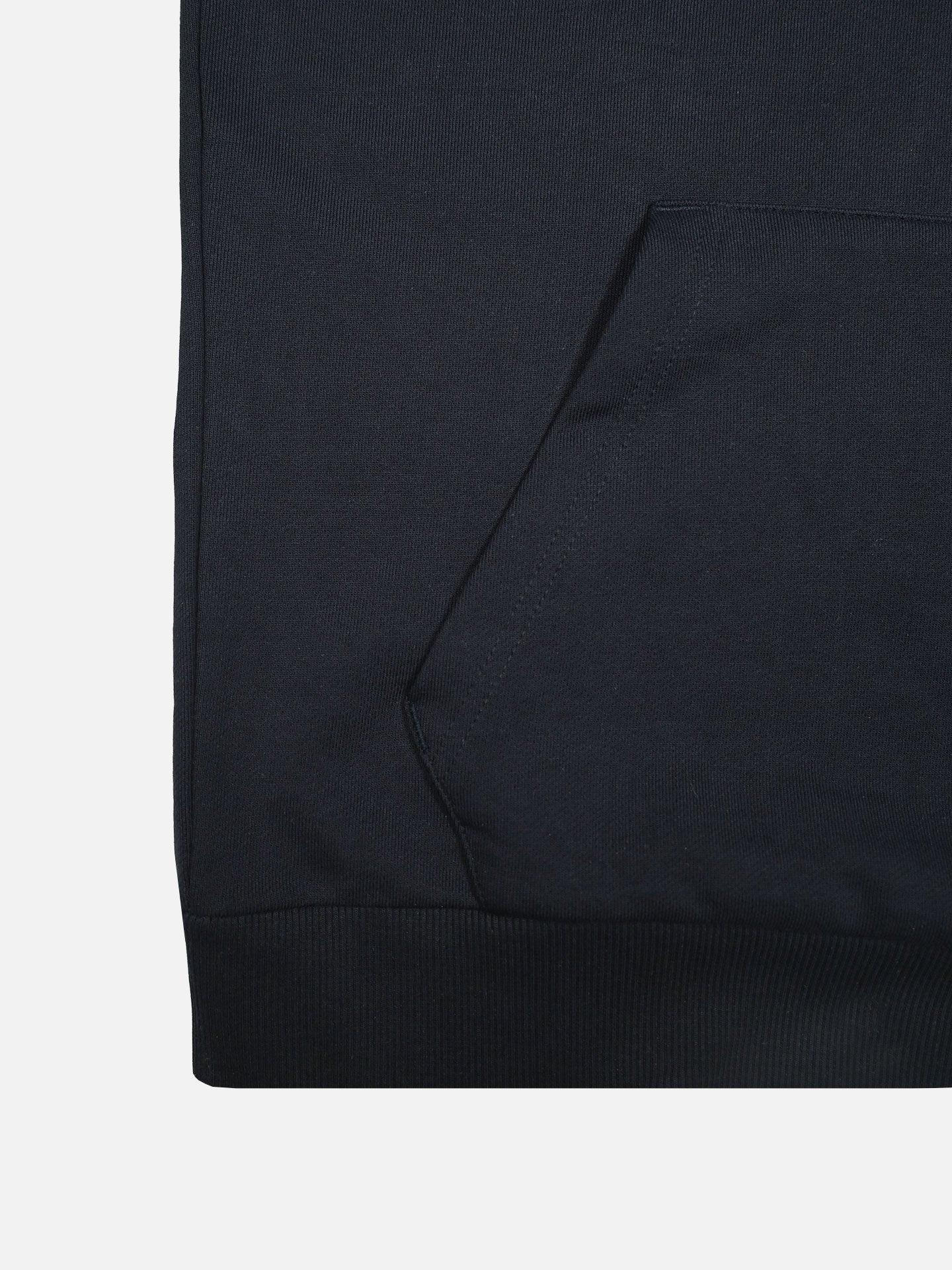 Close-up of the Ride Hard Rest Hard - Hoodie by La Machine Cycle Club, showcasing the unisex pockets stitching and ribbed hem against a white background.