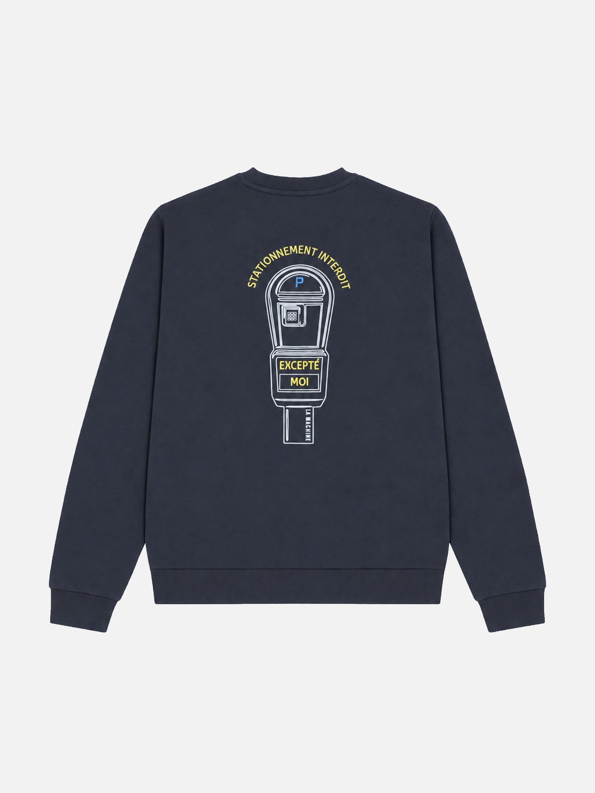 The dark navy Stationnement Interdit sweatshirt, folded.