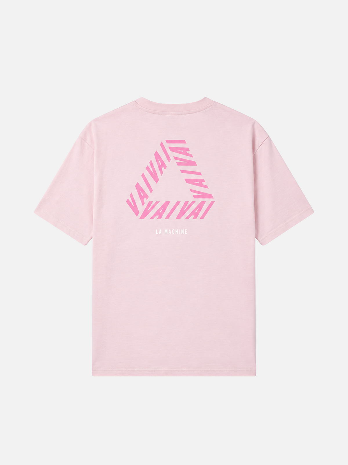 Front view of the Vai Vai loose fit Giro d'Italia t-shirt in light pink, laid flat.