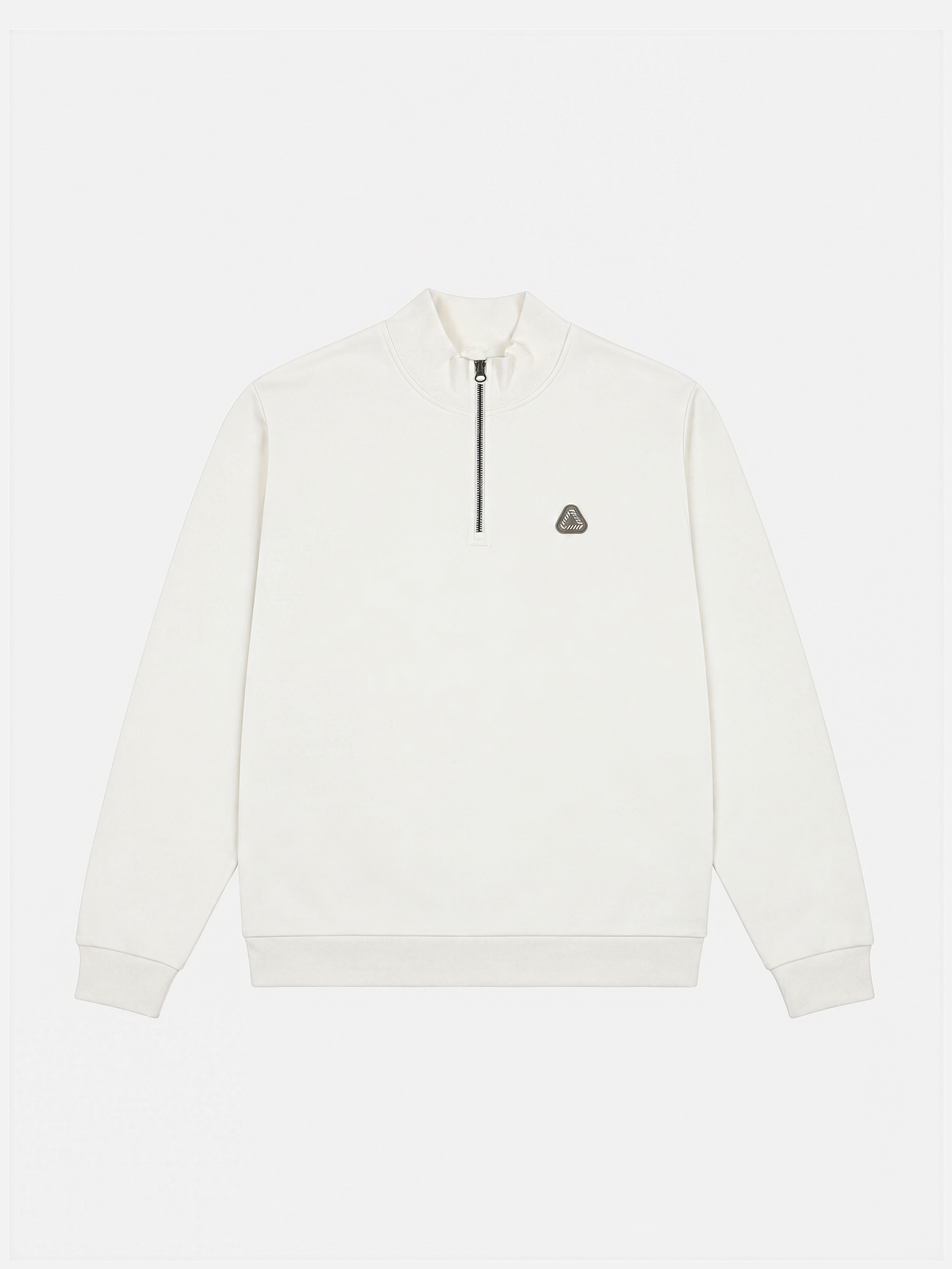 Front view of the Star White Vai Allez Vamos half-zip sweatshirt, laid flat.