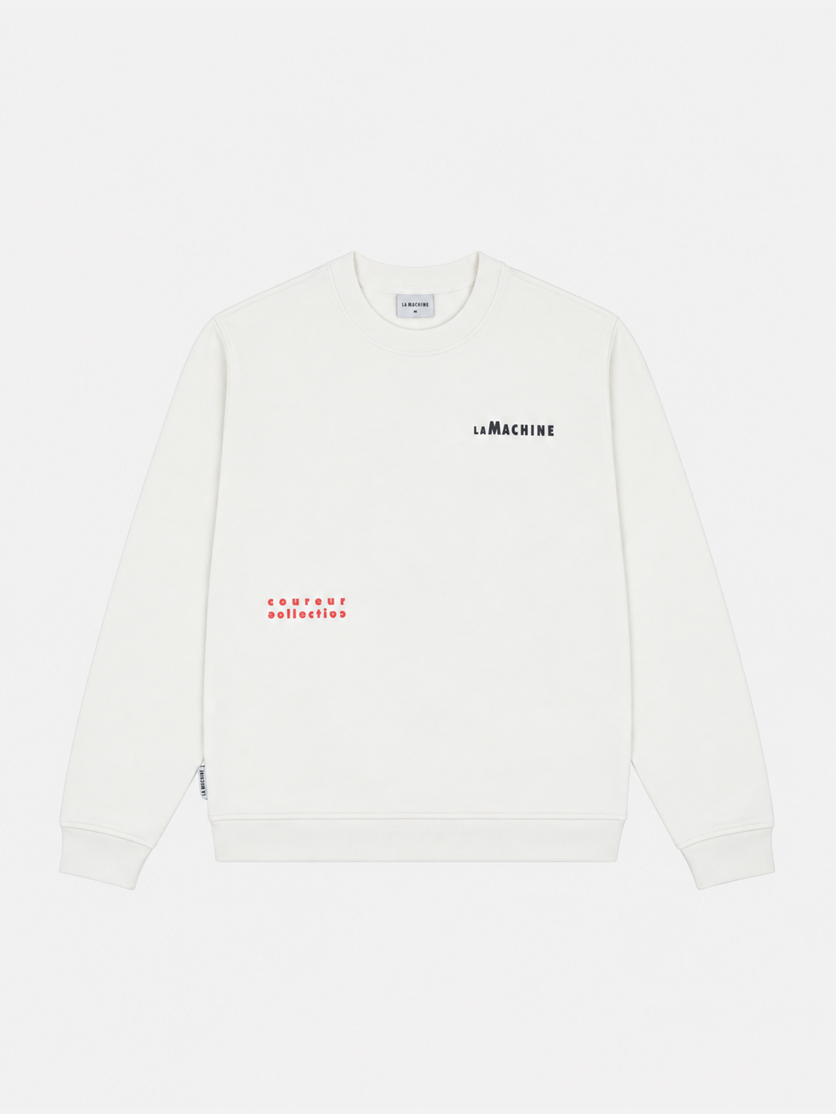 Front view of the Crémant for Coureurs sweatshirt in off white, laid flat.