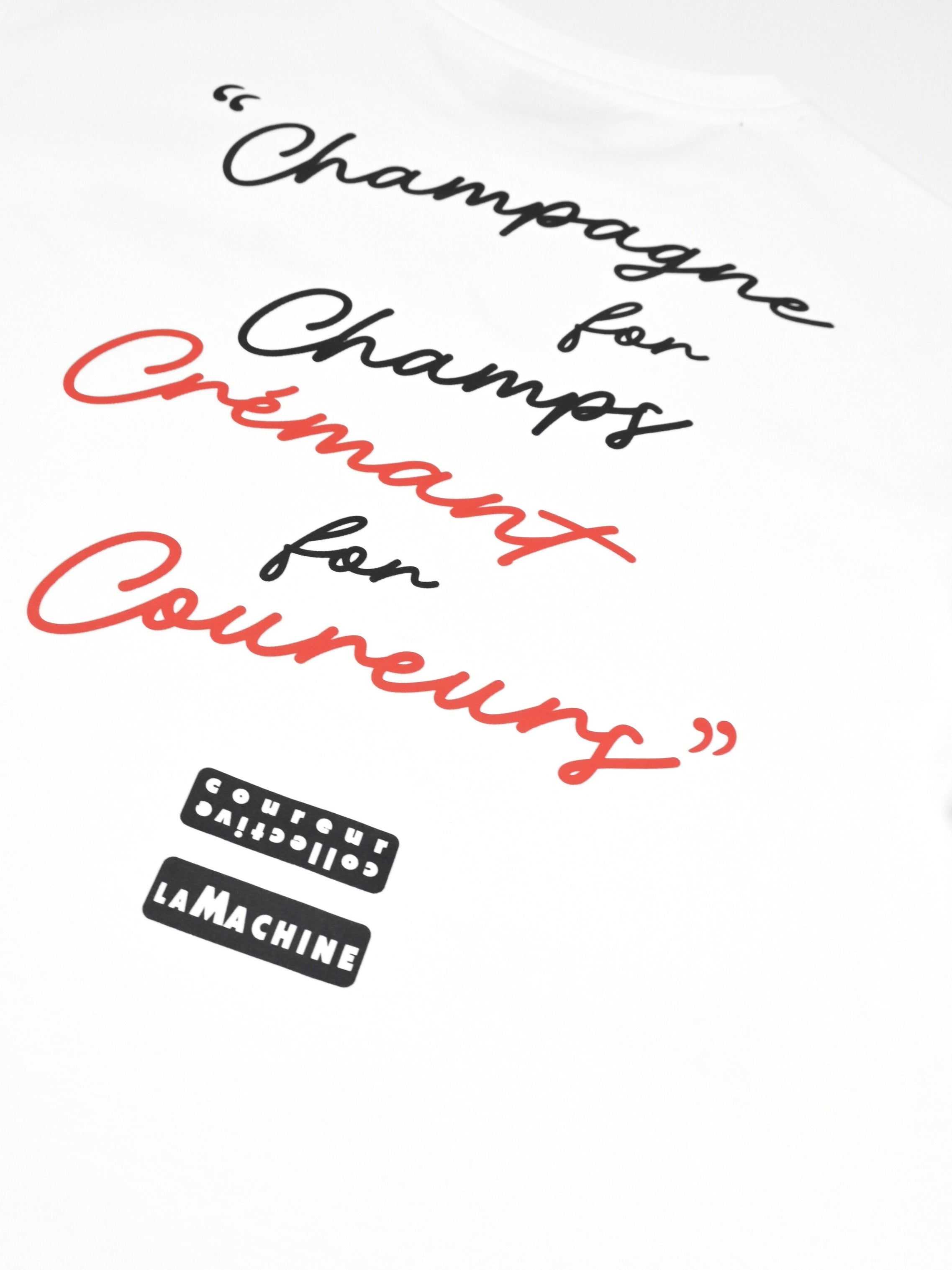 The Crémant for Coureurs - T-shirt by La Machine Cycle Club, shown from another angle.
