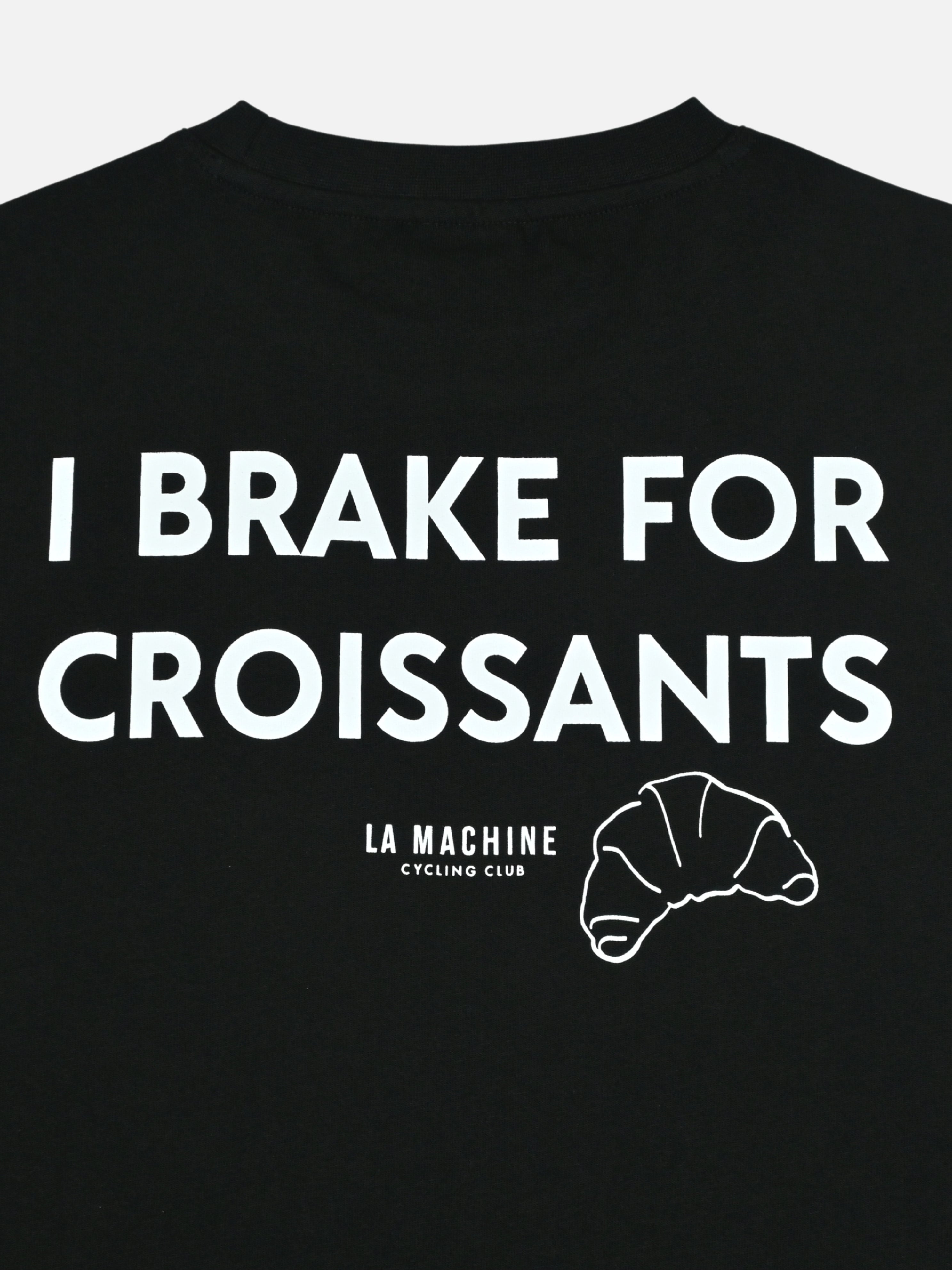 Additional view of the I Brake for Croissants - Loose Fit - T-shirt - Black by La Machine Cycle Club.
