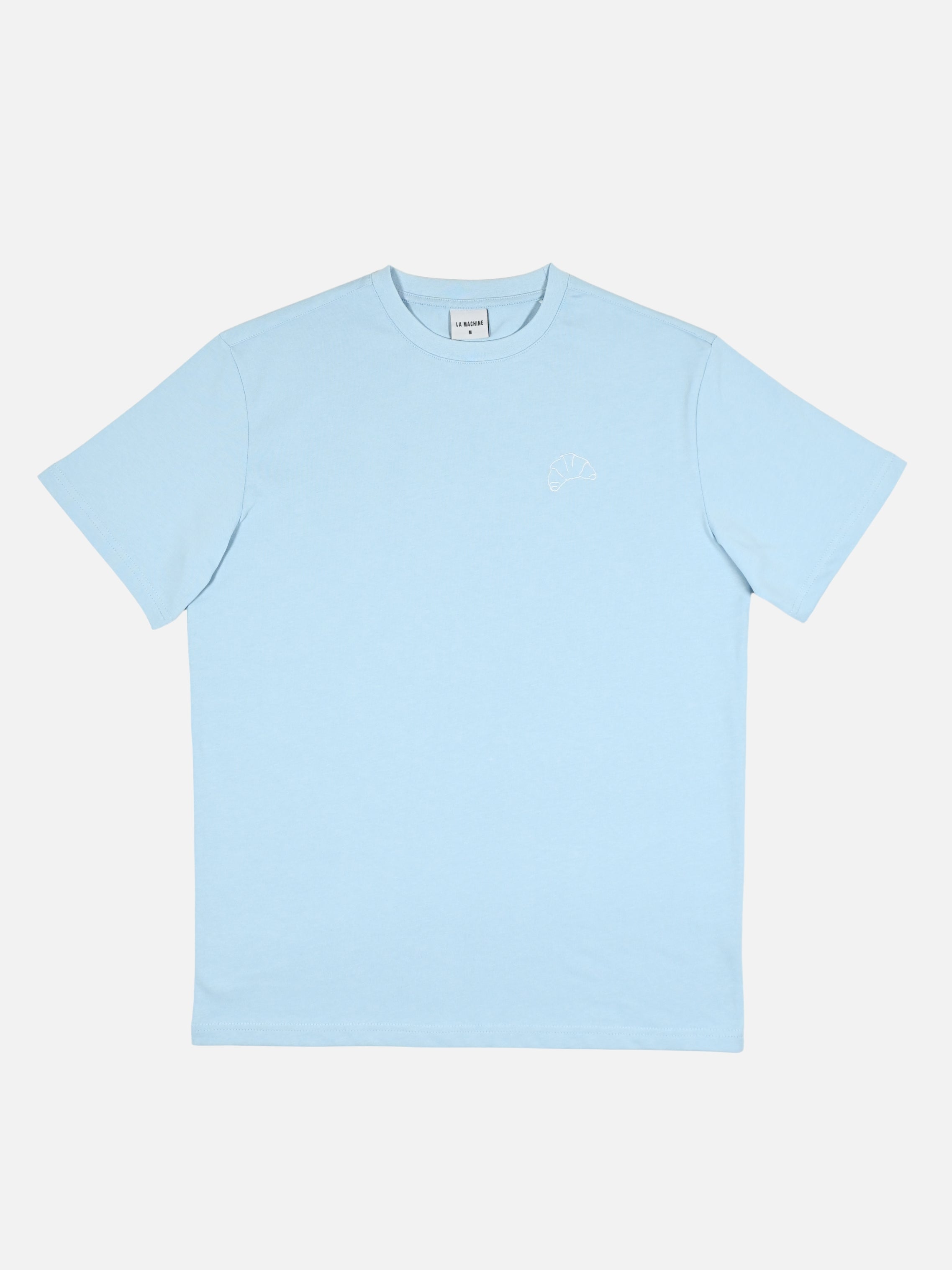 Additional view of the I Brake for Croissants - Loose Fit - T-shirt - Light Blue by La Machine Cycle Club.