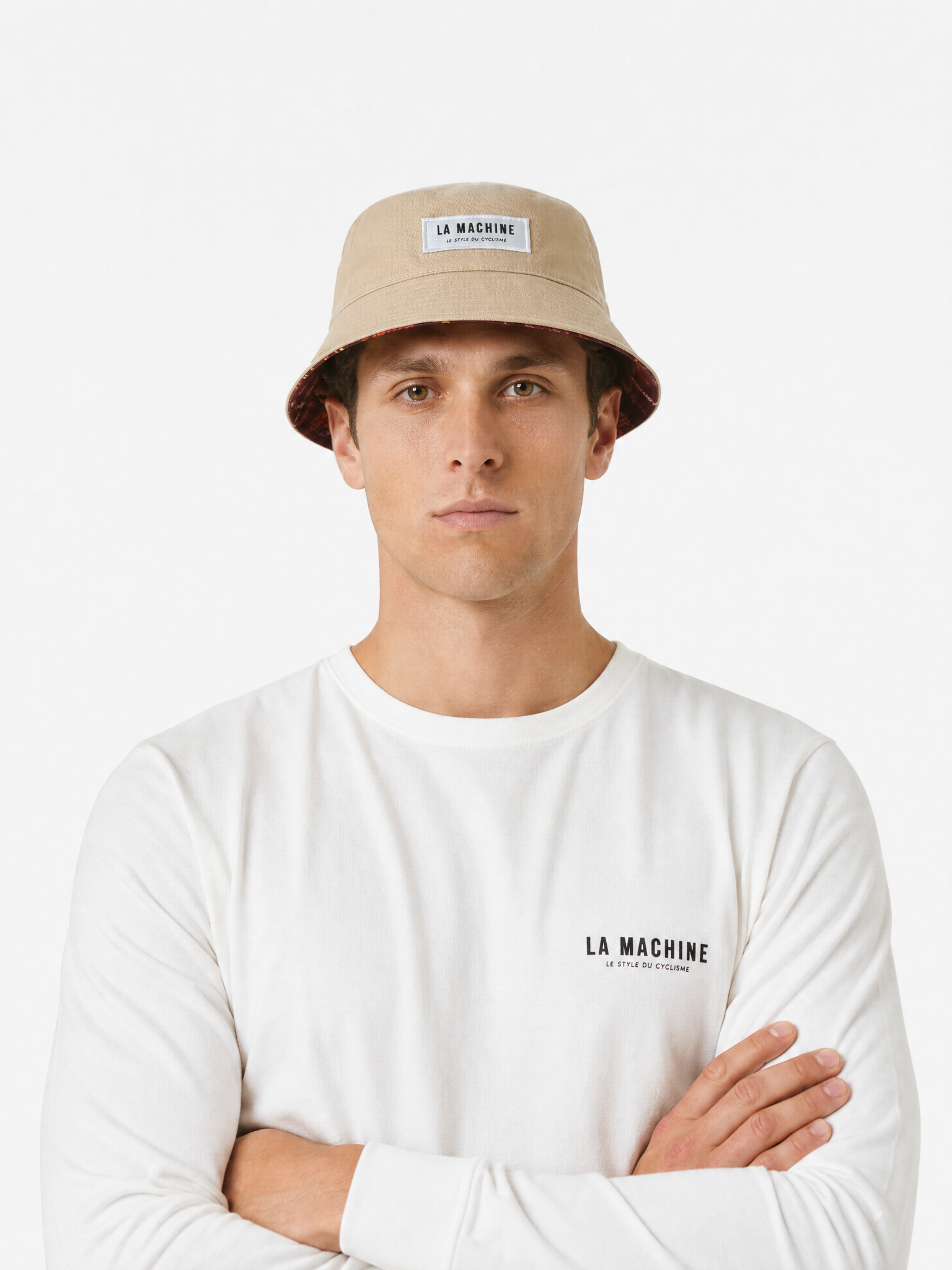 The La Machine - Reversible Bucket Hat by La Machine Cycle Club, shown from another angle.