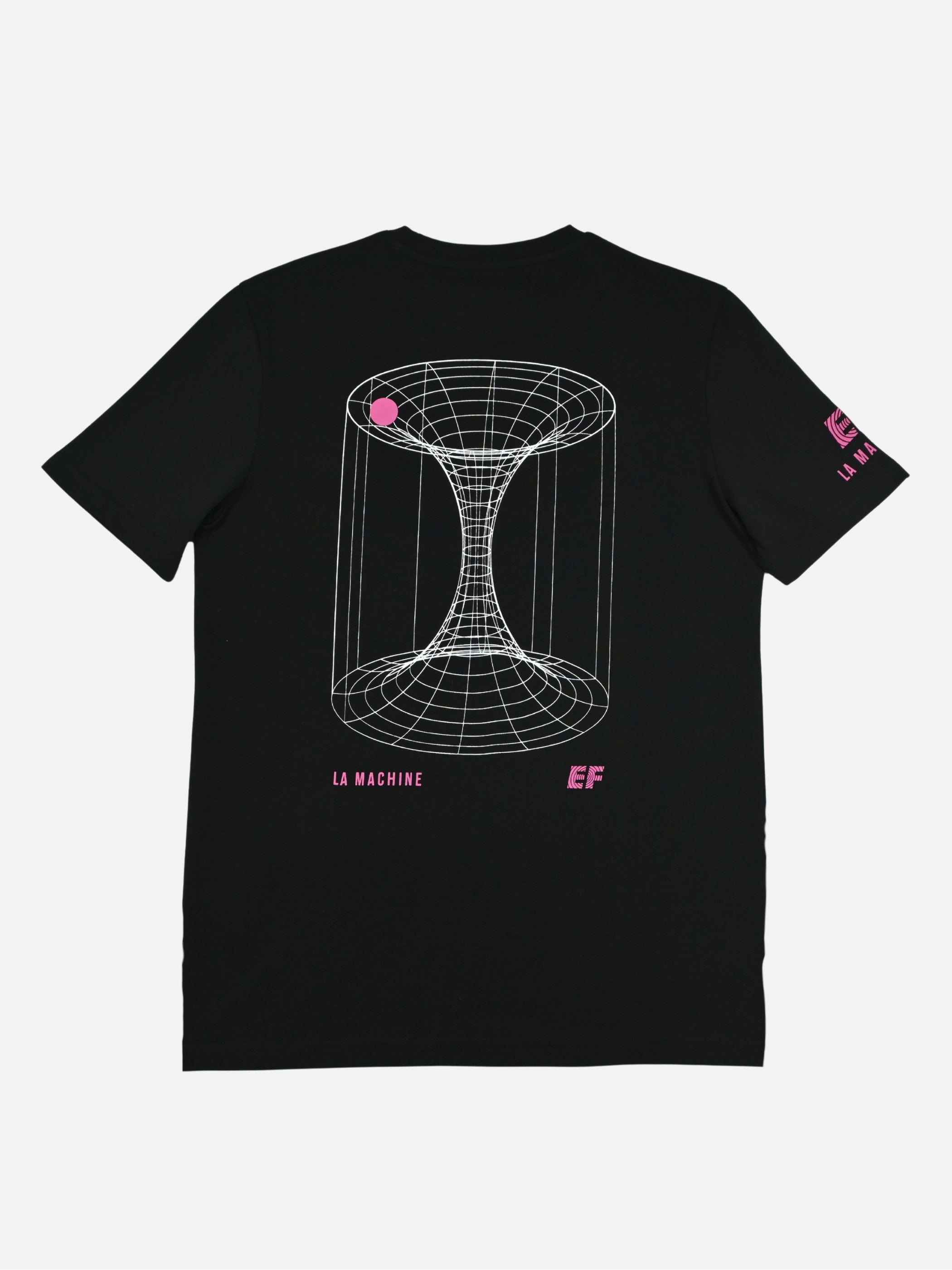 Detail view of the La Machine X EF Pro Cycling - Carroussel T-shirt - Black by La Machine Cycle Club.
