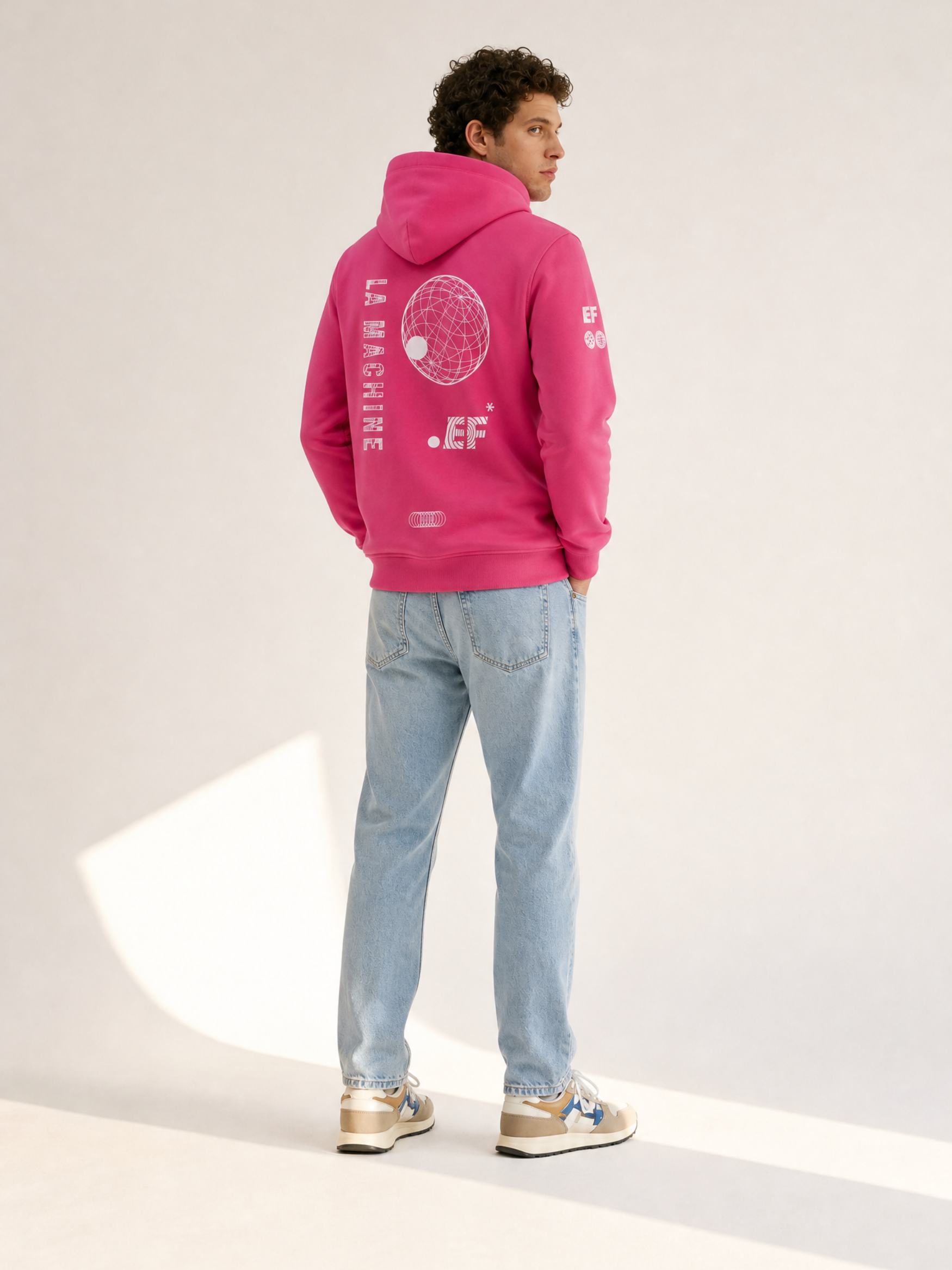 Additional view of the La Machine X EF Pro Cycling - Globe Hoodie - Pink by La Machine Cycle Club.