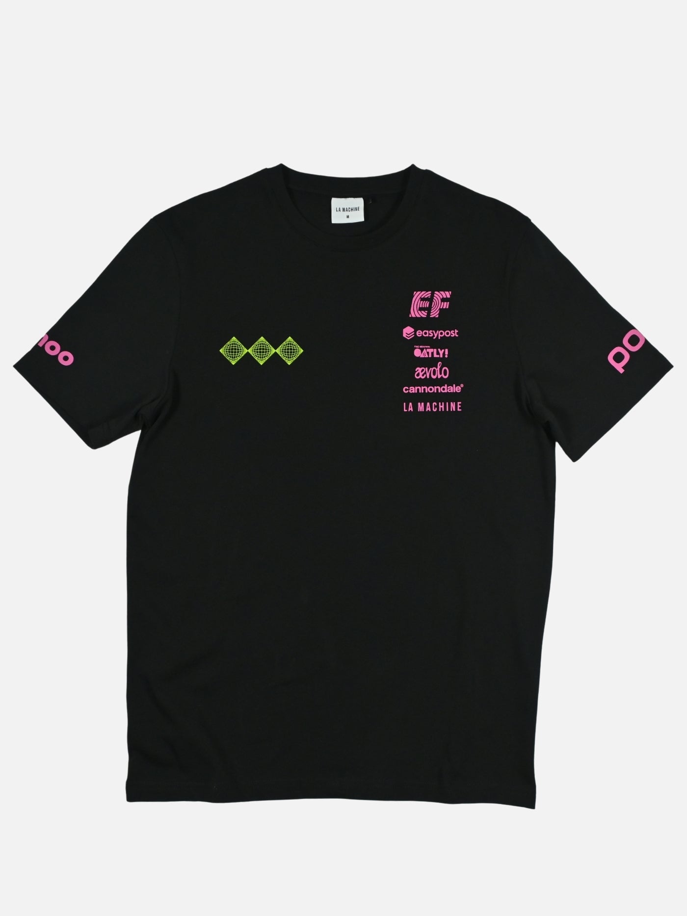 A black La Machine x EF Pro Cycling Reverted T-shirt with the collaboration graphic, shown on a plain background.