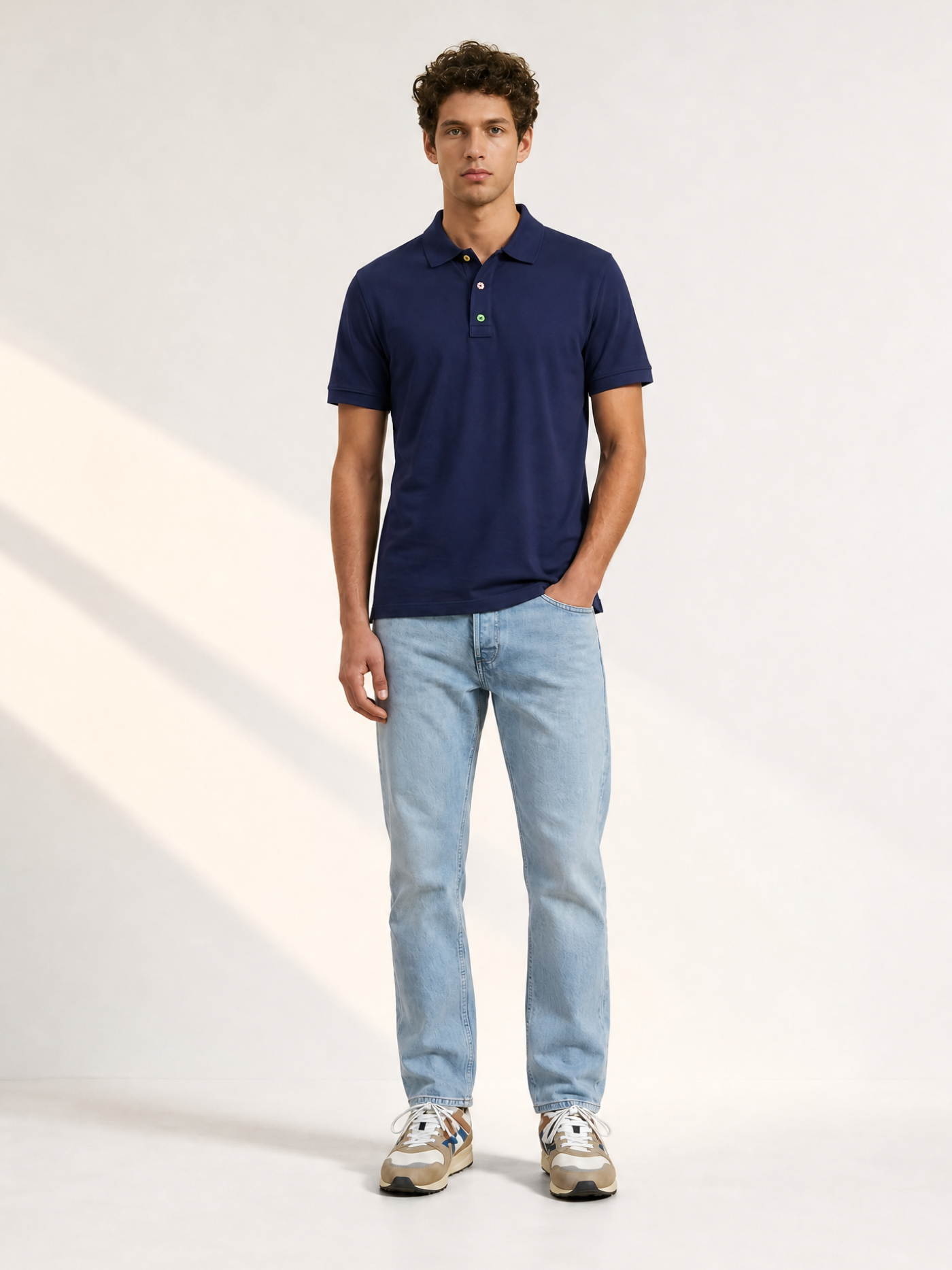 The Grande Boucle - Polo Shirt - Navy by La Machine Cycle Club, shown from another angle.