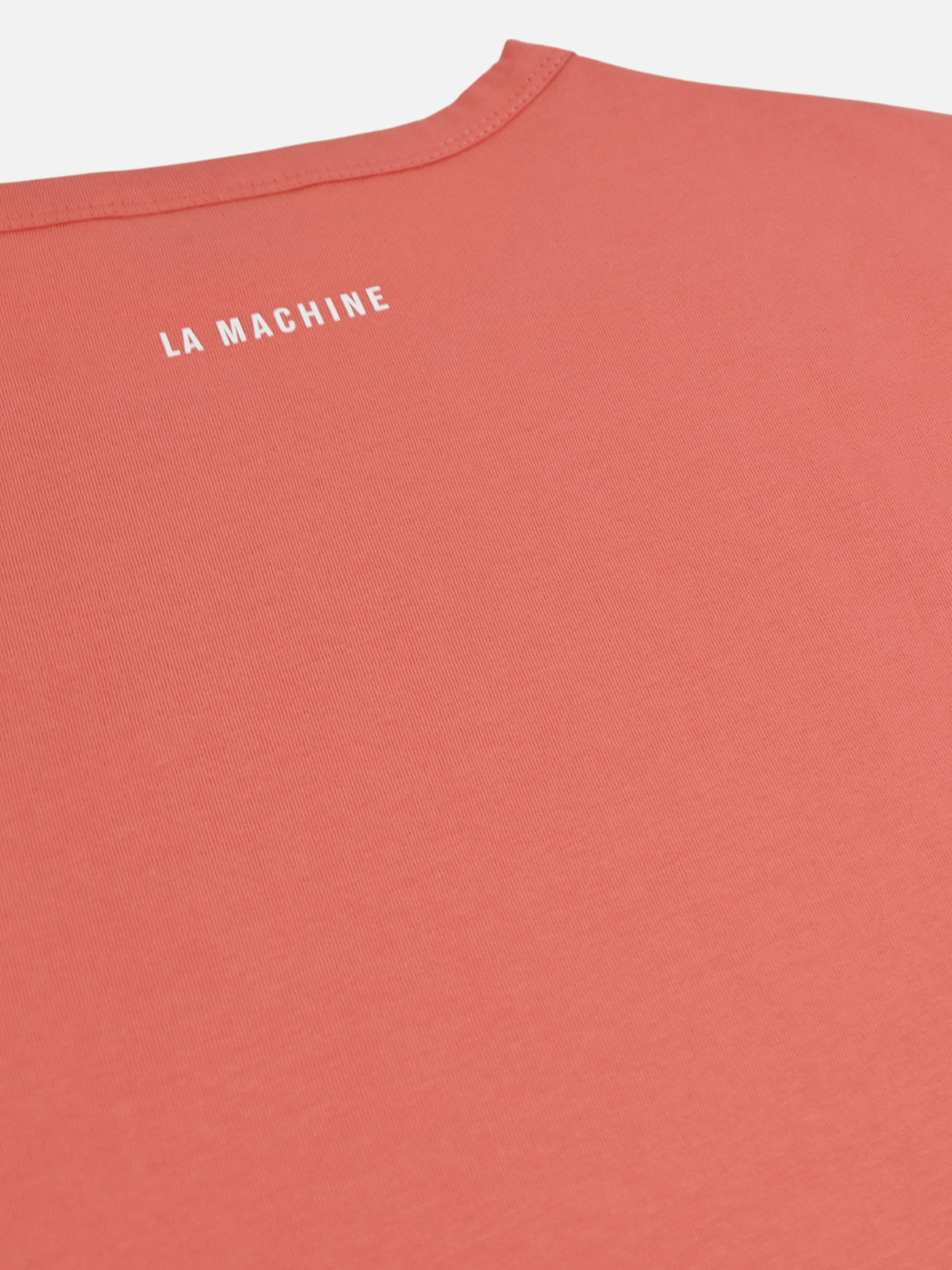 The Pedaleur de Charme - T-shirt - Coral by La Machine Cycle Club, shown from another angle.