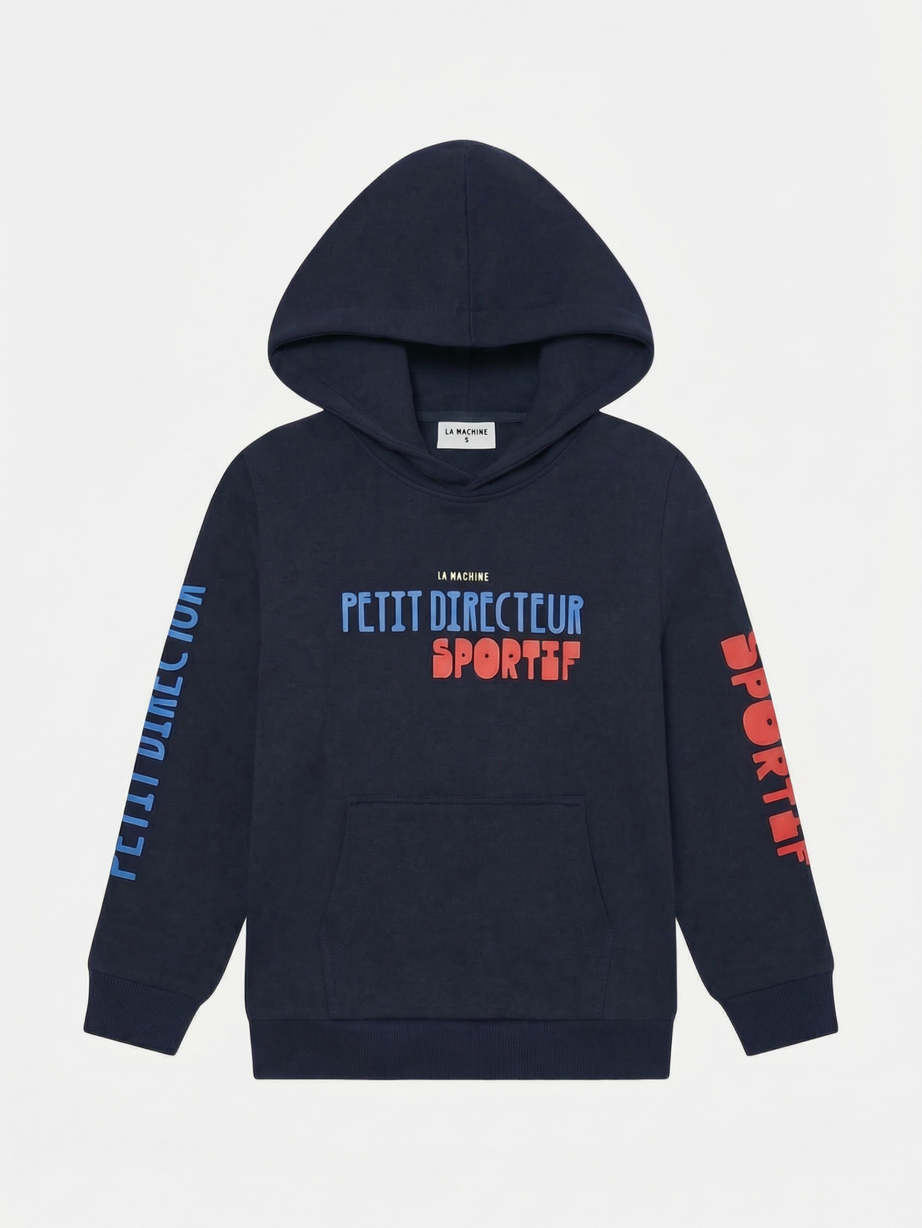Kids' hoodie by La Machine for the future Directeur Sportif, always in charge of the race, shown on a plain background.