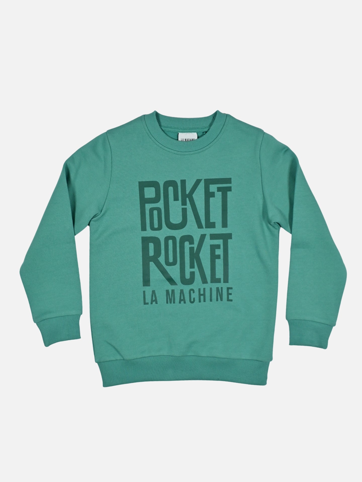 Kids' sweatshirt by La Machine with a Pocket Rocket print for small, fast young climbers, shown on a plain background.