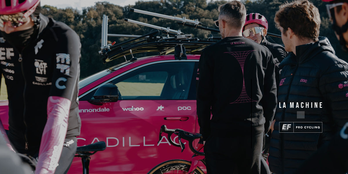 La Machine X EF Pro Cycling team car and riders